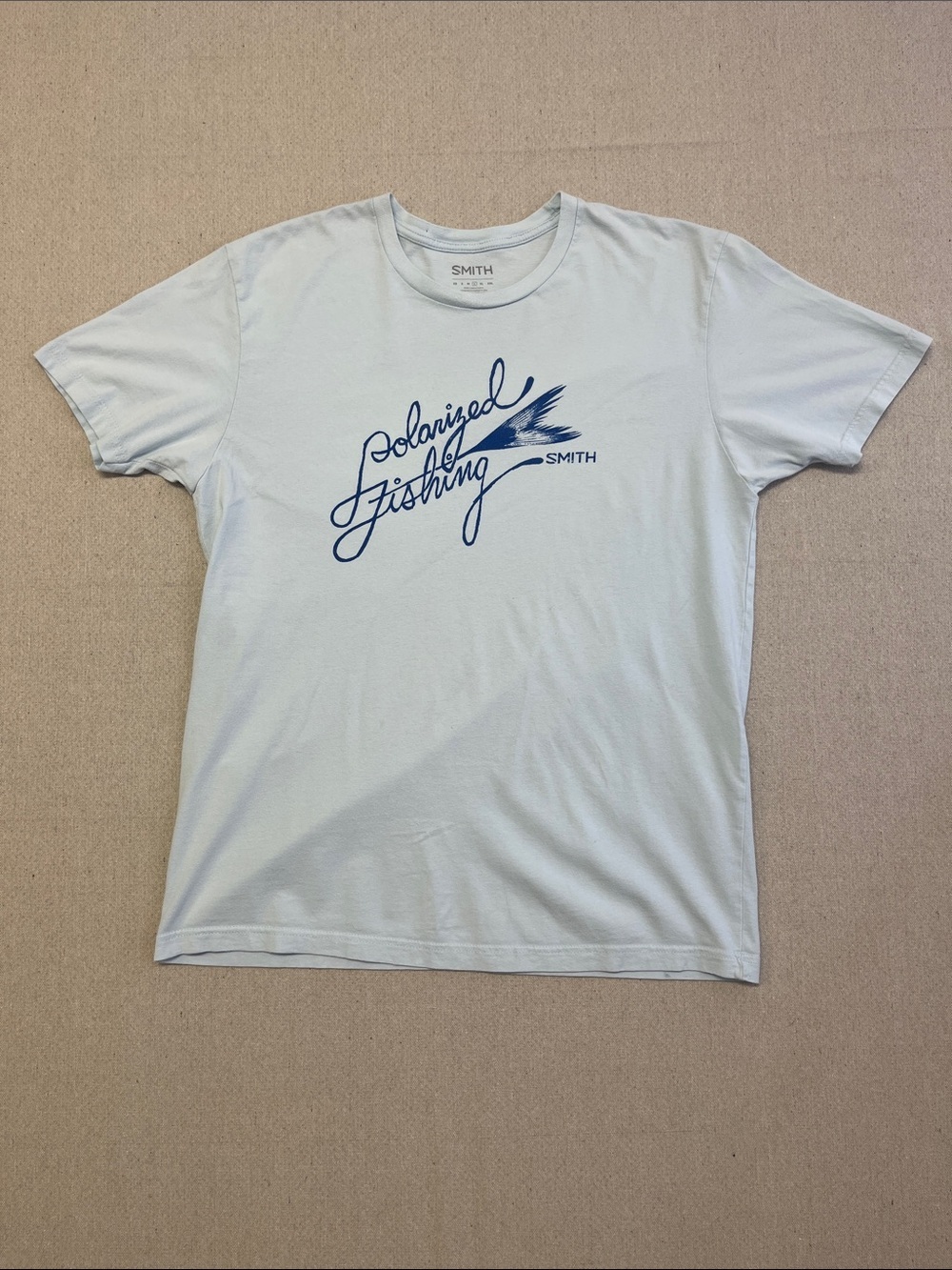 Smith Polarized Fishing Graphic T-Shirt Light Blue Cotton Size Large
